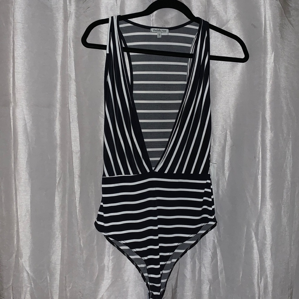 Pinstripe low cut body suit